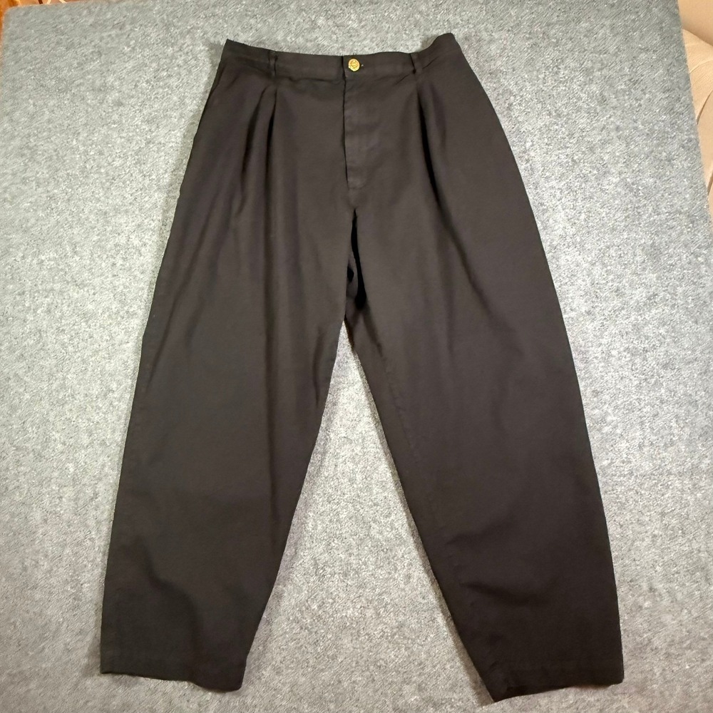 Big Bud Press Trousers Black Pleated Elastic Back Cotton Pants XL Made in LA